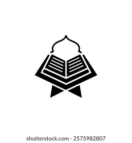 Open Quran icon illustration design with black and white dome illustration, Islamic Ramadan icon