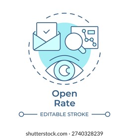 Open rate soft blue concept icon. Statistical metrics, email advertising. Audience marketing. Round shape line illustration. Abstract idea. Graphic design. Easy to use in booklet, article