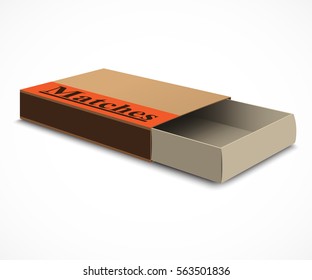 Open realistic matchbox. Vector illustration on white background.