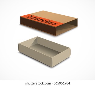 Open realistic matchbox. Vector illustration on white background