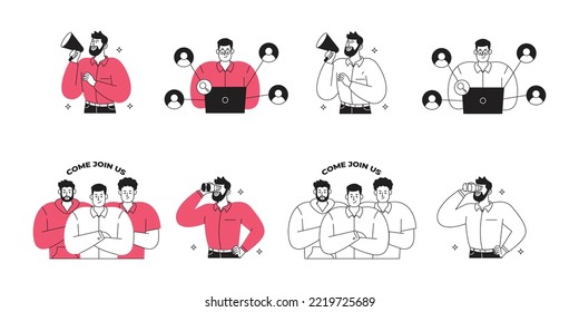 open recruitment illustration design set
