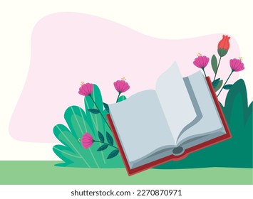 open red book in garden scene
