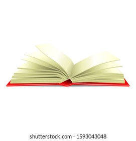 
An open red book lying on a table or shelf. Vector illustration of a book or textbook on a white isolated background. Use it as a symbol of knowledge or a library.