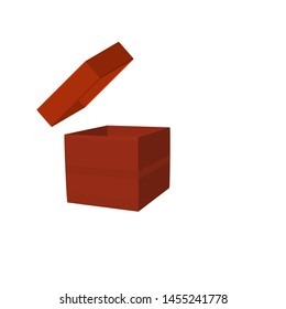 Open  Red box Gift 3d  vector on white background. Isolate Rectangle wood   casket  Illustration.  
