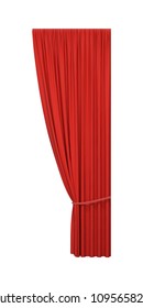 Open red curtain with rope for the right side of the stage or interrior window, isolated on white background. Vector illustration