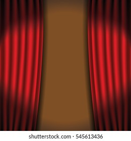 Open red curtains theater background. Vector Illustration
