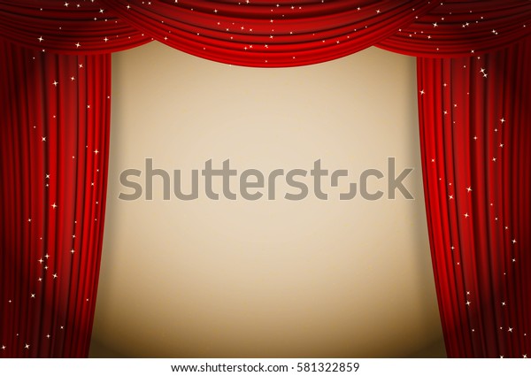 Immagine Vettoriale Stock 581322859 A Tema Aperto Tende Rosse Sfondo Teatro Con Royalty Free