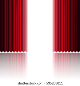 Open red curtains for theater and cinema with a white background