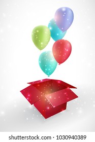 Open red gift box with ballons,vector illustration 