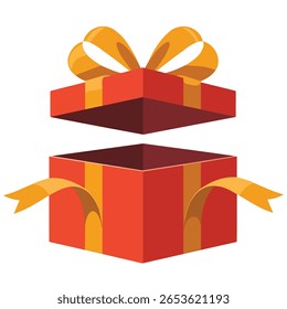 Open red gift box with bow isolated vector illustration on white background