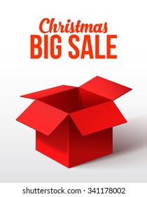 Open Red Gift Box. Christmas Sale Background. Vector Illustration.