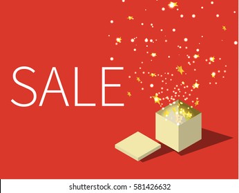 Open Red Gift Box and Confetti. Enter to Win Prizes. Vector Illustration.