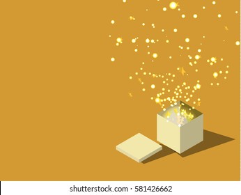 Open Red Gift Box and Confetti. Enter to Win Prizes. Vector Illustration.