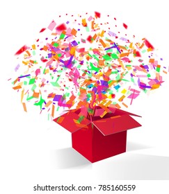 Open red gift box with confetti,vector illustration 