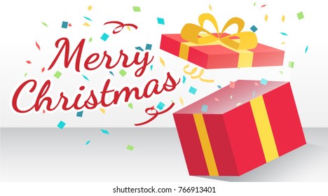 Open Red gift box Merry Christmas.