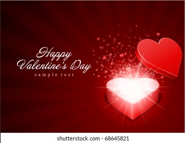 Open red gift present as heart with fly hearts Valentine's day vector background