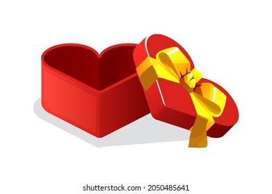 Abrir caja de regalo con forma de corazón rojo para juegos. Cuadro vacío de ilustración vectorial con elemento gráfico de arco.