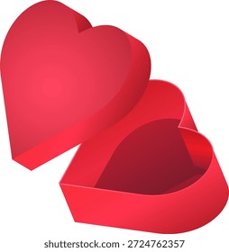 Caixa de presente em forma de coração vermelho aberto para amor e romance