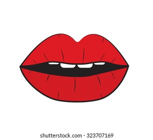 Open Red Lips Pop Art Background On Dot Background Vector Illustration EPS10