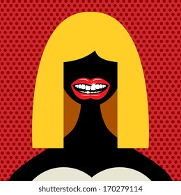 Open red lips with teeth abstract, vector illustration