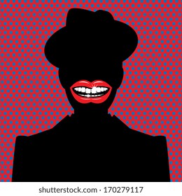 Open red lips with teeth abstract, vector illustration