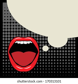 Open red lips with teeth abstract, vector illustration