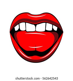 Open red lips with teeth abstract, vector illustration isolated