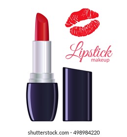 Open red lipstick, lipstick kiss. Vector stock illustration