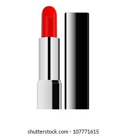 Open Red Lipstick In Silver Box with Black Cap