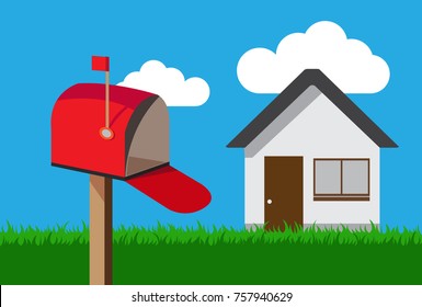 open red mailbox,grass vector 
