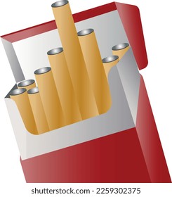 An open red pack of cigarettes. Cigarettes in a package. Not smoking is harmful. Vector illustration on a white background.