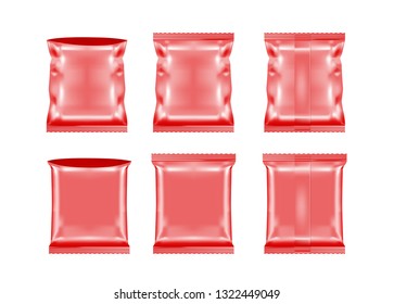 Open red packaging for snacks, food, chips, sugar and spices.