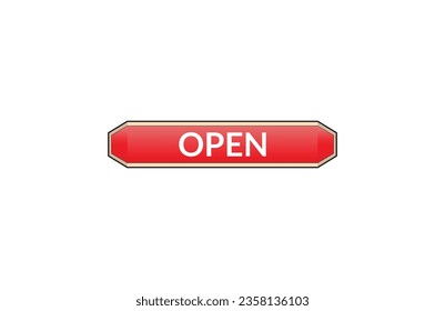 Open red ribbon label banner. Open available now sign or Open tag.