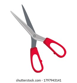 Open red scissor in white background. Vector isolated illustration on white background.