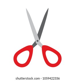 Open red scissors flat design icon, vector for infographic, website or app, isloated on white background