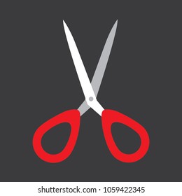 Open red scissors flat design icon, vector for infographic, website or app, isloated on black background