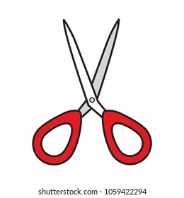 Open red scissors line icon, flat design vector for infographic, website or app, isloated on white background