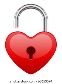 Open red shiny heart lock shape vector illustration