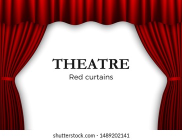 Open red theater curtain. Background for banner or poster. Vector illustration isolated on white background