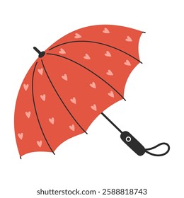 Open Red Umbrella with Hearts Isolated on a White Background for Spring Designs