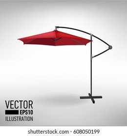 Open red umbrella for summer and beach cafe. Vector illustration