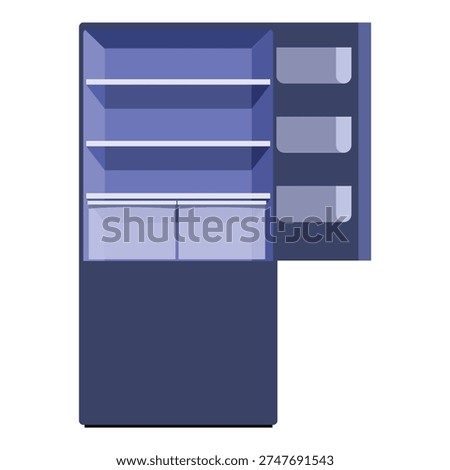 Open refrigerator showcasing empty shelves, drawers, and compartments, ready for food storage