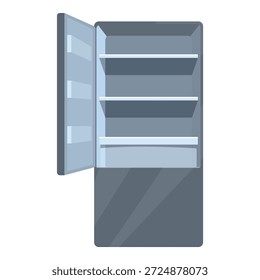 Open refrigerator showing empty shelves, ideal for showcasing food and beverage products