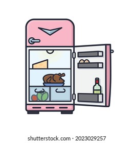 Open retro refrigerator isolated vector illustration for Throw Out Your Leftovers Day on November 29