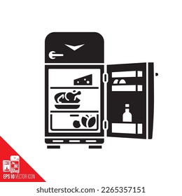 Open retro refrigerator vector glyph icon 