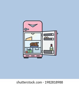 Open retro refrigerator vector illustration for Throw Out Your Leftovers Day on November 29