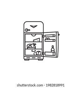 Open retro refrigerator vector line icon for Throw Out Your Leftovers Day on November 29