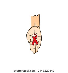 mano derecha abierta con cinta roja que simboliza el vih sida ilustración vectorial