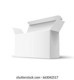 open right tilt blank paper box 3d illustration, can be used as design element, isolated white background, side view