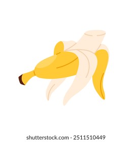 Open ripe banana for eating, yellow bitten vitamin tropical fruit vector illustration